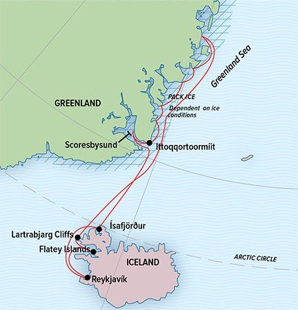 Map - Icelands Wild West Coast to East Greenland 2019